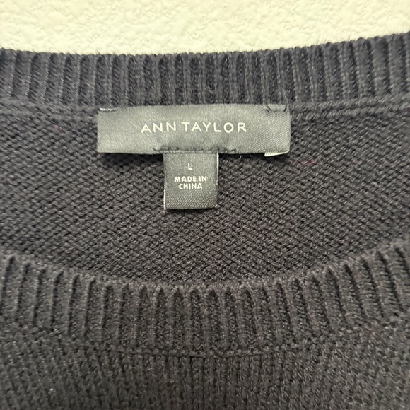 Ann Taylor Puff Sleeve Cotton Sweater - Black, L - Picture 3 of 6